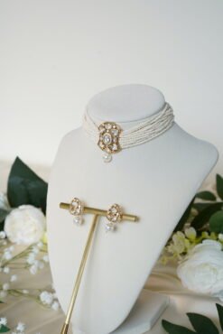 Ivory Beaded Choker Set with Pearl DropSet