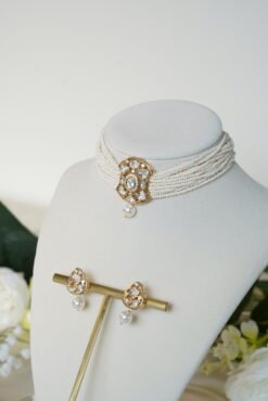 Alternative view of Ivory Beaded Choker Set with Pearl DropSet
