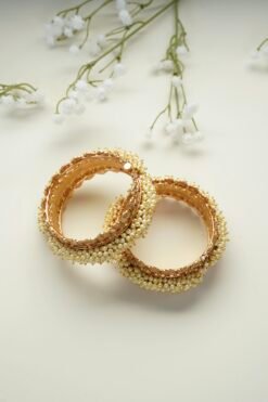 Alternative view of Cluster off White Pearls Statement Bangles