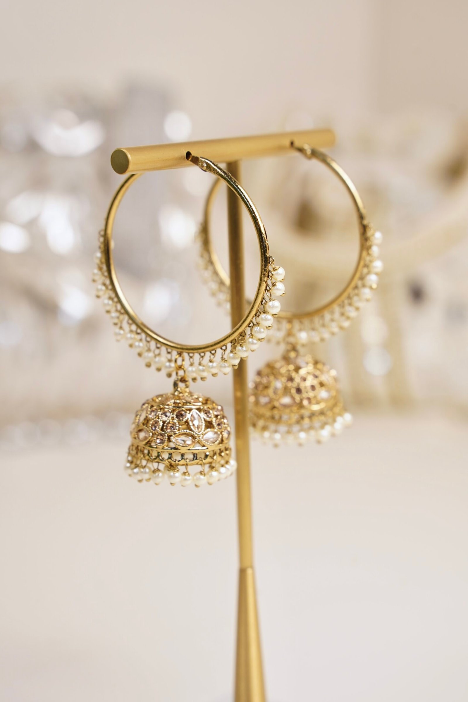 Hoop Jhumka with White Pearls - Image 3
