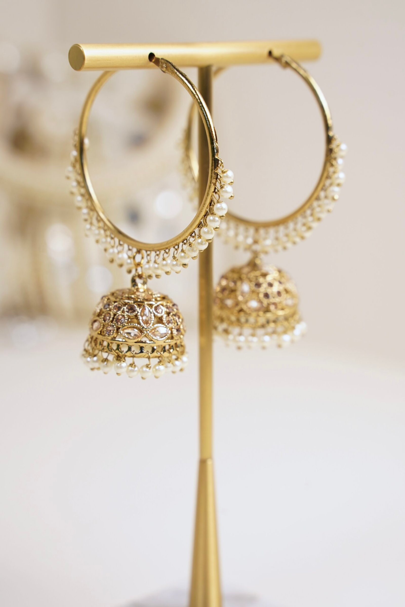 Hoop Jhumka with White Pearls