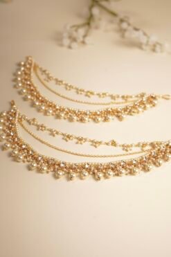 Alternative view of Pearls Drop 3 Layer Kundan Kanchain