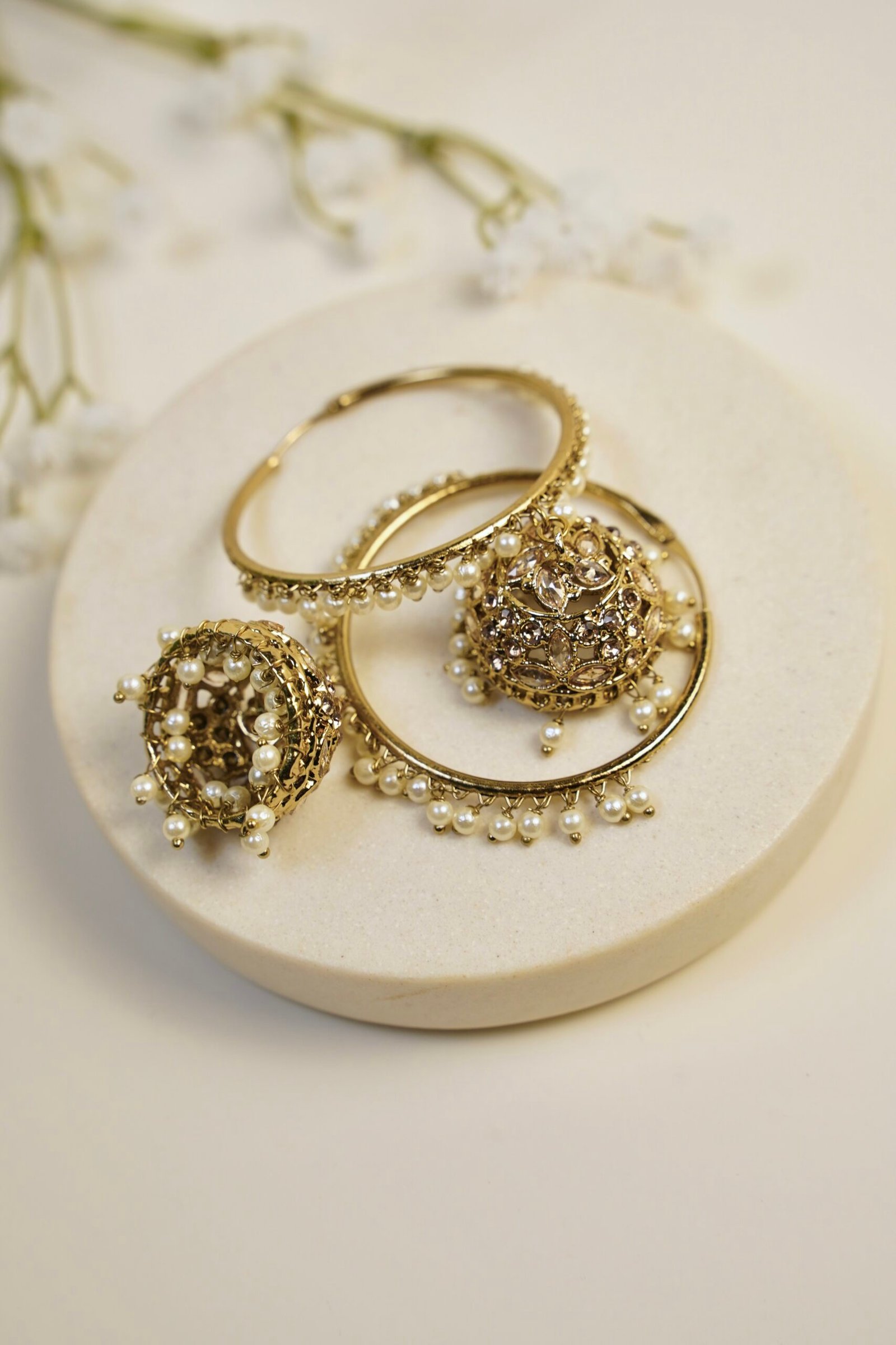 Hoop Jhumka with White Pearls - Image 2