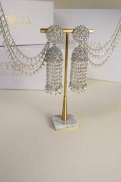 Alternative view of Long Jhumka with Earchain and Bangle Set - Silver