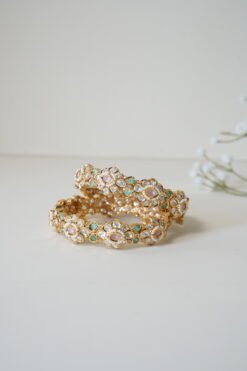Alternative view of Mint Pink Floral Kundan Bangles