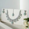 indian AD necklace set bridal jewelry CZ necklace set Silver tone Indowestern indian jewelry statement AD necklace set for wedding bridal CZ necklace set with intricate design Mint CZ Necklace Set Bridal
