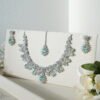 indian AD necklace set bridal jewelry CZ necklace set Silver tone Indowestern indian jewelry statement AD necklace set for wedding bridal CZ necklace set with intricate design Mint CZ Necklace Set Bridal