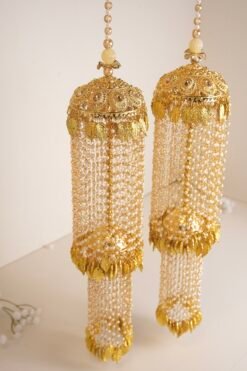 Elegant punjabi, sikh bridal kaleerey with golden beads and pearl accents