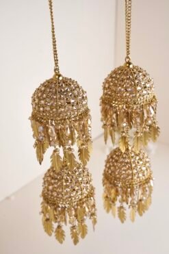 Bridal crystal kaleerey with gold leaf charms