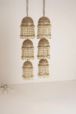 Modern statement bridal kaleerey with three tier jhumkis