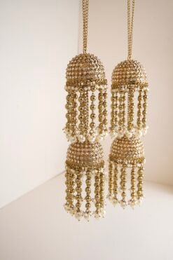 Polki Antique Gold Kaleerey with soft hangings for bridal look