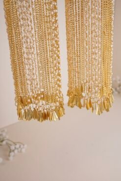 Close-up of soft cascading long pearl kaleerey