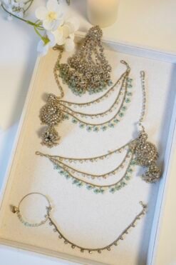 Pakistani bridal jewelry set with jhumar and tikka