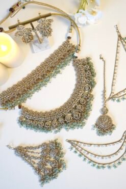 Double layered bridal necklace set with choker and long necklace, traditional Pakistani Bridal Set