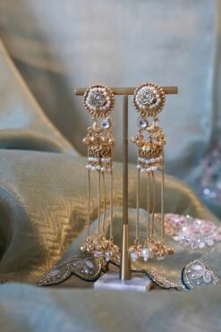 Long Kashmiri earrings with intricate traditional design, perfect for weddings, bridal events, and festive occasions