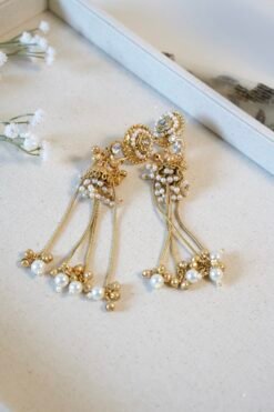 Long Kashmiri earrings with intricate traditional design, perfect for weddings, bridal events, and festive occasions