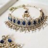 Simran necklace set in royal deep blue with matching earrings and tikka,
