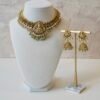 Temple style Kundan necklace set with green stones and matching earrings in gold finish