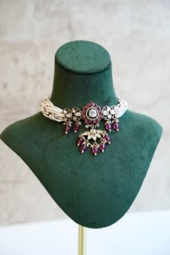 Alternative view of Lotus Purple Kundan Beaded Choker Set