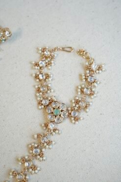 Seyora Jewels pastel floral Kundan hathphool hand harness set for both hands, featuring soft pastel stones and pearls.