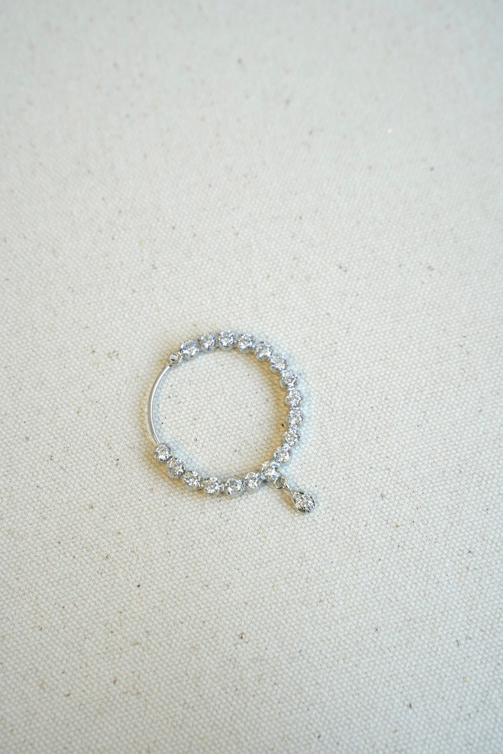 Contemporary 3.5 cm silver finish nose ring set with sparkling American Diamonds by Seyora Jewels.