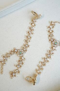 Seyora Jewels pastel floral Kundan hathphool hand harness set for both hands, featuring soft pastel stones and pearls.