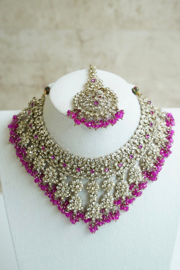 Ayesha Crystal Beaded Set - Pink - Image 2