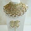 Heavily beaded pastel pachi kundan bridal necklace set with matching earrings.